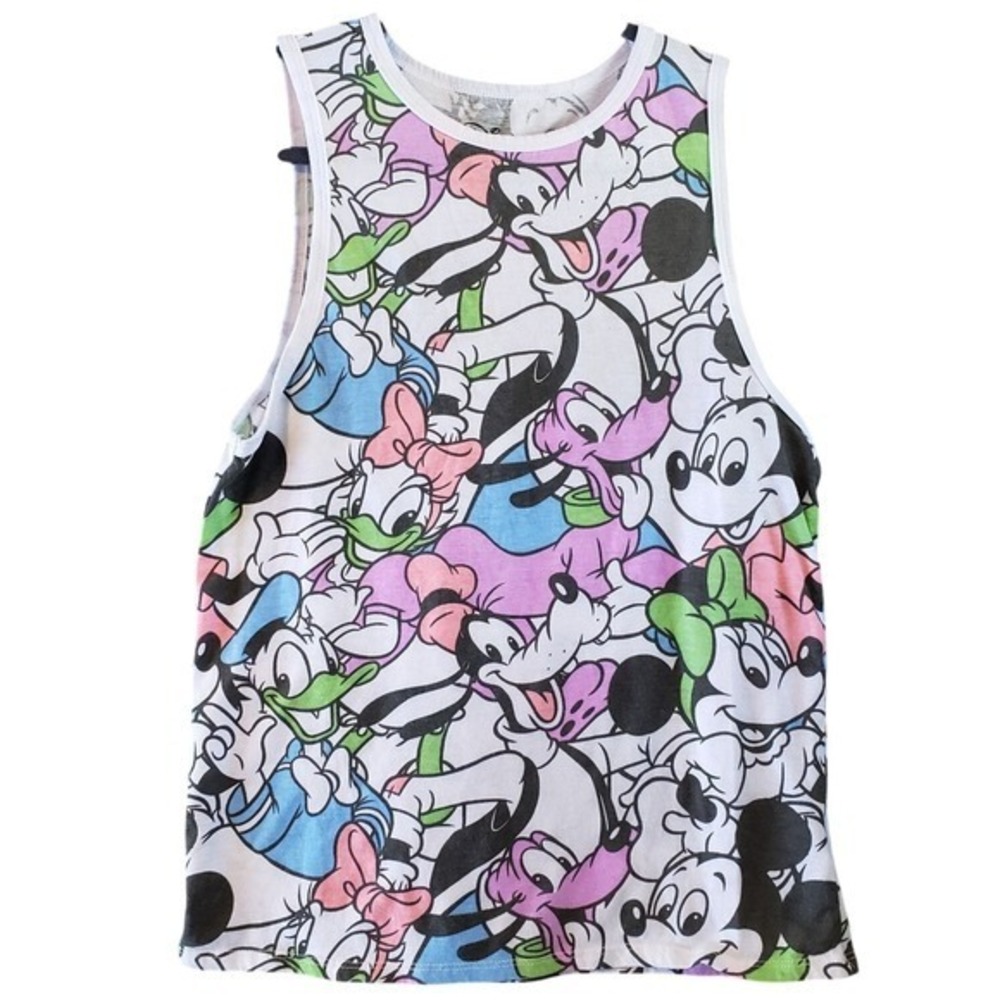 Disney Mickey & Friends All Over Print Tank Top White Small Goofy Pluto Mickey